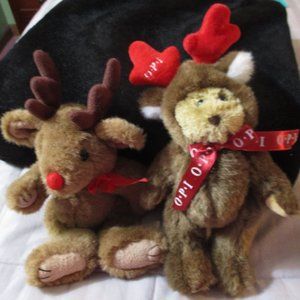 Lot of 2 Small Teddy Bear OPI & Reindeer Bean Bag